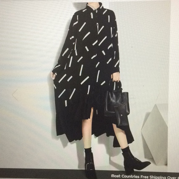 Used twice blk & wht hi-lo asymmetrical long sleeve dress - Picture 7 of 12